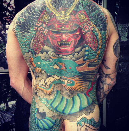 Tattoos - Traditional Japanese Warrior and Dragon - 109346